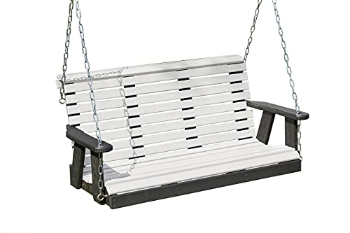 Poly Lumber Wood 4FT Porch Swing Amish Craftsmandship Made in USA HDPE with No wood fibers and 1000 lbs Limit. Stainless Steel Hardware.Signature Rollback design for Patio Outdoor Backyard Garden Park