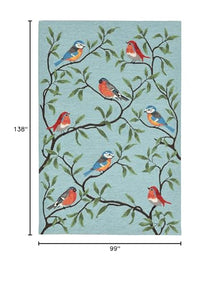 Liora Manne Aqua Ravella Birds on Branches Indoor/Outdoor Rug 8'3" x 11'6" Blue
