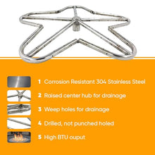 Spotix HPC Penta Match Lit Fire Pit Burner Kit with 30-Inch Stainless Steel Burner and 36-Inch Square Flat Pan, Natural Gas, Polished Chrome, with Flange, Key, Valve, Flex Line and Fittings