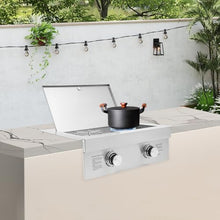 2 Burner Propane Gas Cooktop, Liquid Propane Side Burners for Outdoor Kitchen, Built-in Stainless Steel Burner with Removable Grates & Cover, for Camping, RV, Outdoor Kitchen & BBQ