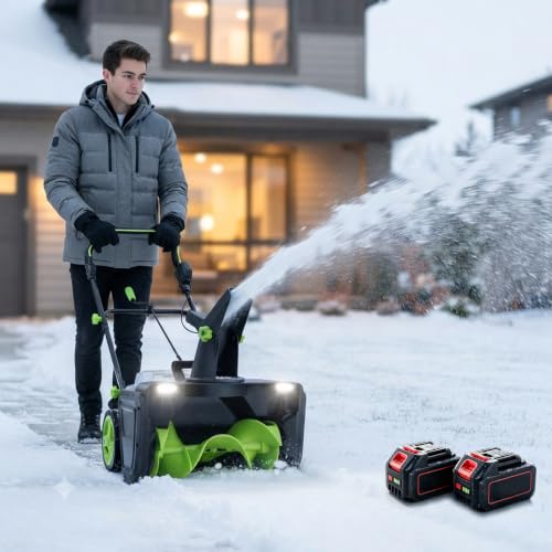 HASORVLUK Battery Powered Snow Blower, Brushless Motor 2Bat