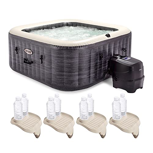 Intex PureSpa Plus Greystone Inflatable Hot Tub with Tray Attachments Gray