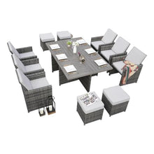 Gray Aluminum 6-Person Outdoor Dining Set with 6 Chairs and 4 Ottomans
