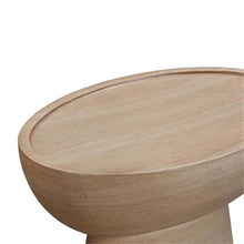 Pemberly Row Indoor/Outdoor Side Table, Faux Travertine Stone, Beige Finish, 18 in x 17.8 in x 12 in, Handmade Durable Patio End Table, Modern Eclipse Design for Living Room or Outdoor Spaces
