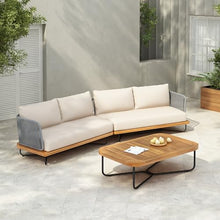 Christopher Knight Home Tracy 4 Seater Outdoor Sofa Set with Cushions, Acacia Wood Patio Lounge Sofa with Woven Rope Back, Spacious Seating Couch for Backyard Garden Porch, Teak + Beige