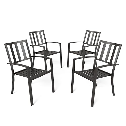 PHI VILLA Stackable Patio Dining Chairs Set of 4,Wrought Iron,Black