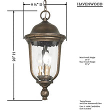 Minka Great Outdoors 73246-748 Havenwood - 3 Light Outdoor Chain Hung Mount, Tavira Bronze/Alder Silver Finish with Clear Hammered Glass