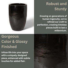 Emissary Black Stoneware Round Planter 18in x 26in