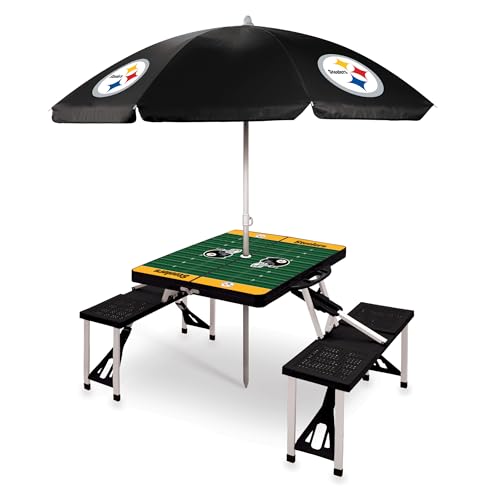 PICNIC TIME NFL Pittsburgh Steelers Picnic Table Portable Folding Table with Seats and Umbrella