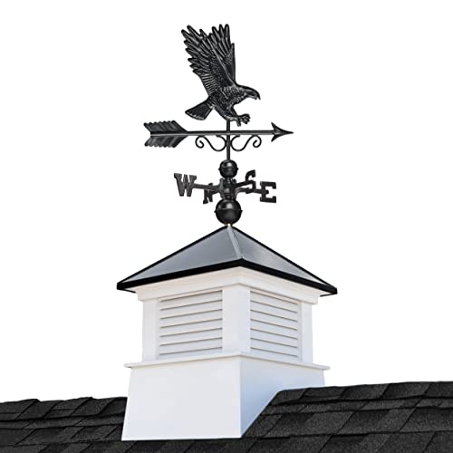 Good Directions 18" Square Manchester Vinyl Cupola with Black Aluminum Roof and Eagle Weathervane Vinyl/Black