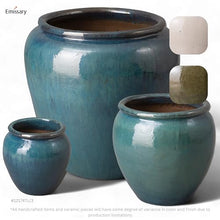 19 in. D Teal Ceramic Round Planter High-fire treatment with Drainage Hole