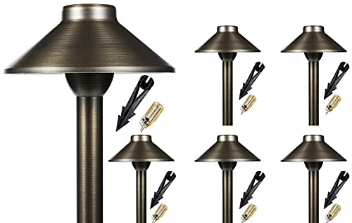 MIK Solutions LED Pathway 124 Landscape Light (6 Pack) 12V Solid Brass Low Voltage LED Light G4 3.5W 2700K Bulb Outdoor Mushroom Security Garden Patio Deck Pool Area Light for Beautiful Bright