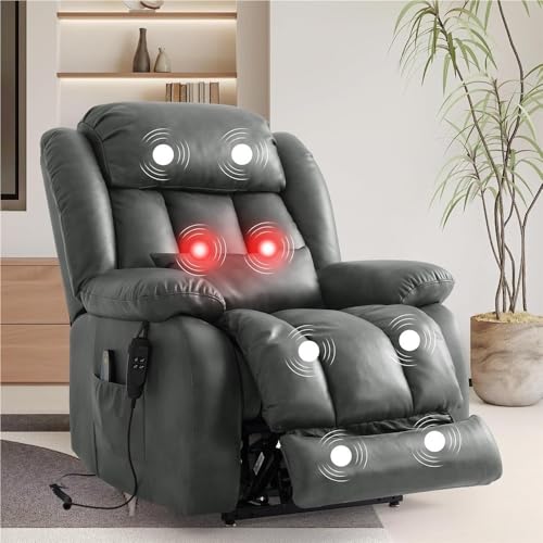 UOPYNE Dual Motor Power Lift Recliner with Massage Heat, Gray