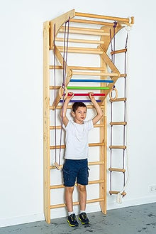 Generic Wooden Sport Ladder Set - Swedish Ladder w/Pull Up Bar, Rope Attachments, Monkey Triangle - Wall Stall Bars (Adjustable Pull Up Bar)