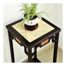 WOAITIANTIAN Vase Stand Openwork Carving Redwood with Marble Display Rack, Chinese Antique Style Plant Base
