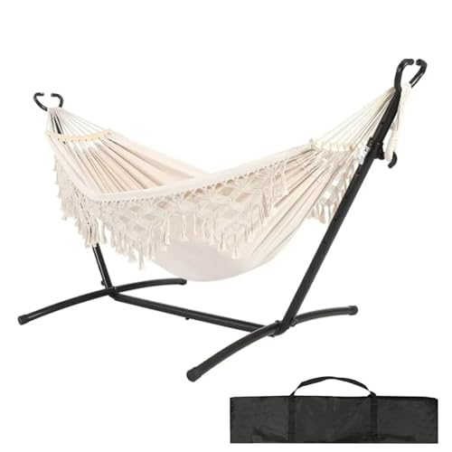2 Person Hammock with Stand Included,Weight Capacity 700LB Capacity with Hardwood Spreader Bar & Storage bag for Indoor Outside, Patio,Garden,Backyard,Beach