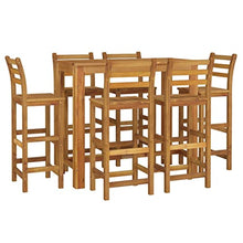 KUPTYERFG 7-Piece Garden Bar Set, Solid Acacia Wood Outdoor Dining Table and Chairs for 6 People, Rectangular Patio Bar Height Bistro Furniture Set for Backyard, Natural Brown