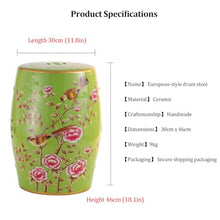 Green Decorative Ceramic Garden Stool, Bird & Flower Ceramic Drum Stool