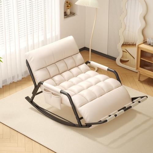 ZREVSB Adjustable Blue Rocking Chair for Living Room with Armrests 5 Position Reclining Reading Perfect Balconies Porches and Patios (Off White)