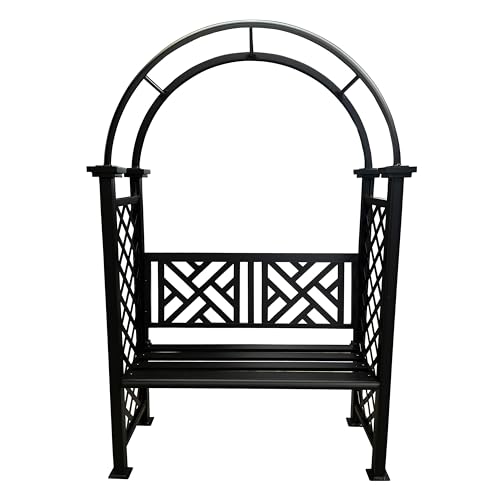 Oakland Living Black Aluminum Garden Arbor Arch with 2-Seater Bench