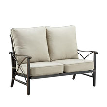 Oakland Living Black Aluminum Patio Deep Seating Outdoor Two Seater Loveseat with Light Grey Cushions