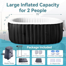 Inflatable Blow Up Hot Tub with Side Table, 2 Person Oval Portable Hot Tub Spa, Leak-Proof PVC Outdoor Spa with 100 Air Jets, Heater Pump and Insulated Cover, 75” L X 47”W X 25”H