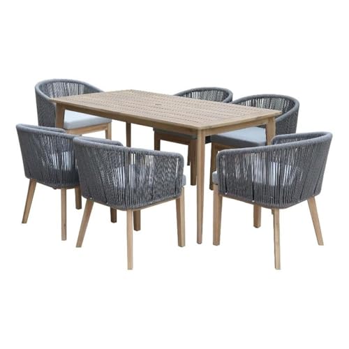 Pemberly Row 7-Piece Modern Acacia Wood Dining Set Gray