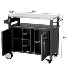 Heavy-Duty Rolling Grill Cart with Storage Shelf, Adjustable Hooks, Built-in Spice Rack and Tool Holder for Outdoor BBQ Setup (Black+Silver + Stainless Steel-1)