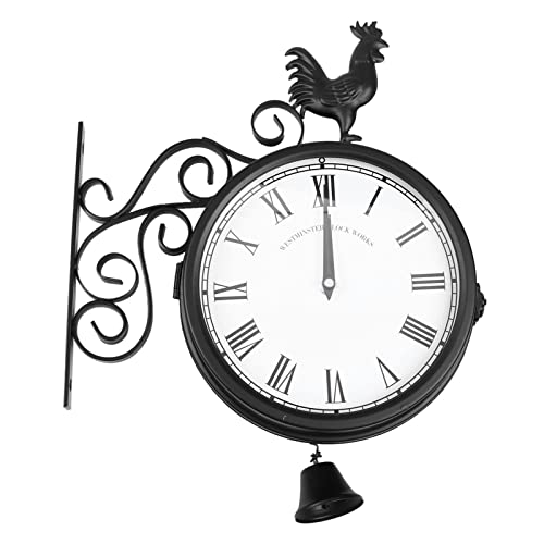 saditesdk Wall Clock, Outdoor Garden Wall Station Clock Double Sided Cockerel Vintage Retro Home Decor，