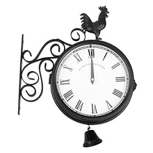 Outdoor Garden Wall Station Clock Double Sided Cockerel Vintage Retro Home Decor
