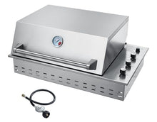 34 Inch Built In Gas Grill, 3 Burner Propane, High Hood for Outdoor Kitchen