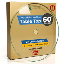 Round Clear Tempered Glass Table Top 60 Inch with 1/4 Inch Thick Flat Polished Edge w/ 2" Hole, Ideal for Tables Desks Workspaces and Outdoor Furniture by Fab Glass and Mirror