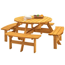 43.3" Outdoor Wooden Picnic Table with Bench Set and Umbrella Hole Natural