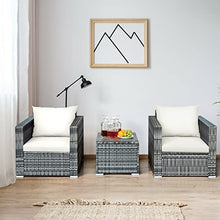 3 PC Patio Rattan Furniture Bistro Set Cushioned Sofa Chair Table White Single Sofa