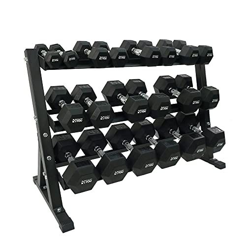 Healthy You Rubber Hex Dumbbell Complete Package Set 5-50 lbs With Rack