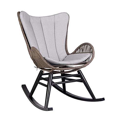 Armen Living Fanny Outdoor Patio Rocking Chair Dark Eucalyptus and Truffle