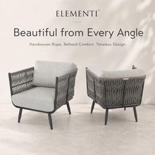 Outdoor Lounge Chair Elementi Milano Patio Lounge Chair, Aluminum and Rope Outdoor Armchair with Canvas Granite 5402 Cushions, Dark Gray Frame, 29.5 x 30.3 x 28.3 in