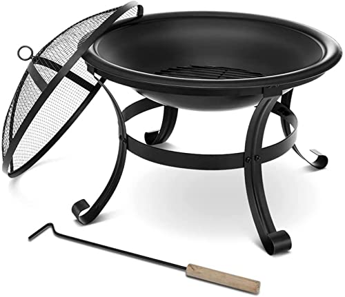 Fire Pit Wood Burning Steel BBQ Grill Firepit Bowl with Mesh Fire Pit Outdoor Fireplace for d Camping Picnic
