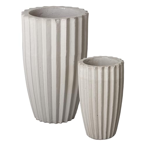Emissary Gray Ceramic Round Planters Set of 2 (21in, 29in) with Drainage Hole
