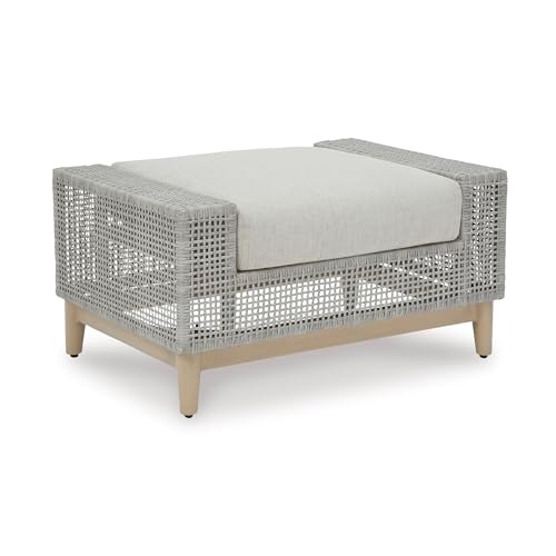 Signature Design by Ashley Large Wicker Outdoor Patio Ottoman, Gray