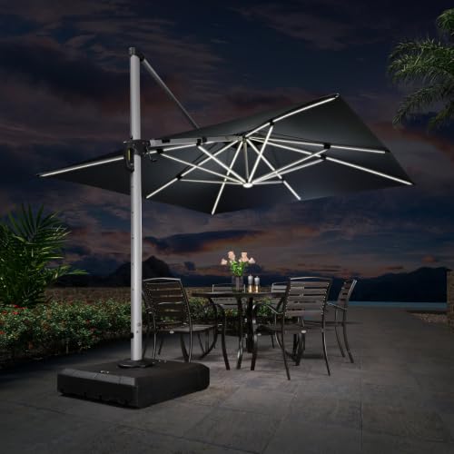 OROTLECT 11' x 11' Square Lighted Cantilever Umbrella,Gray
