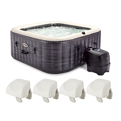 Intex PureSpa Plus 4 Person Inflatable Square Hot Tub Gray with Headrest Pillow 4 Pack