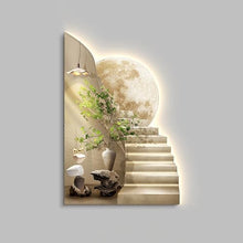 FILWY 3D Wall Art Decor with LED Light, Large Landscape Painting for Living Room, Bedroom, Corridor & Entrance, Vertical Design, 27.61x55.1in (Khaki 23.61x31.5in)