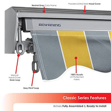 ADVANING Classic Series 12'X10' Electric Retractable Awning, 100% Acrylic UV+ Sun Shade Canopy, Golden Yellow & Gray Stripes, EA1210-A225H