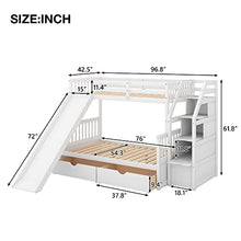 Flieks Twin Over Full Bunk Bed with Drawers and Slide White