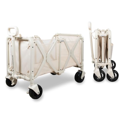 WONDERFOLD S5 Convertible Utility Wagon - Sturdy, Compact Wagon with Wheels and Versatile Half-Capacity Option, Table Attachment & Brakes, Beige