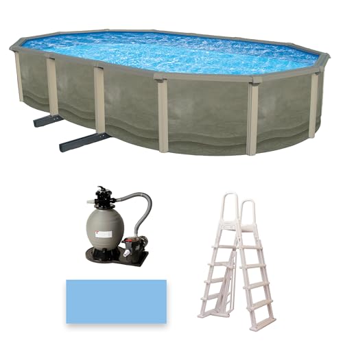 Blue Wave Trinity 18x33-ft Oval 52-in Deep Steel Wall Above Ground Pool Package Gray