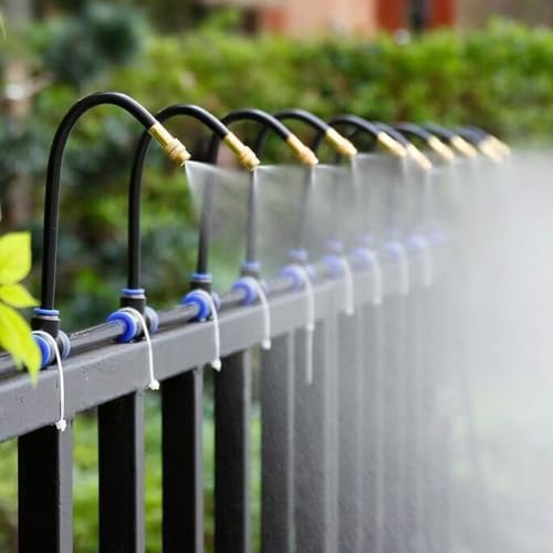 360 Flexible Misting Cooling System for Garden Irrigation, Raised Bed Watering Kit for Plant/Flower/Greenhouses, Adjustable Chicken Coop Misting Set
