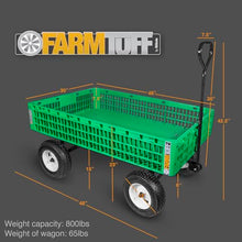 FARM-TUFF Plastic Mesh Crate Garden Wagon, 43.5" x 28" - Heavy-Duty Poly Utility Cart with Pneumatic Tires, 800lb Capacity & Powder-Coated Frame for Gardening, Landscaping & Yard Work