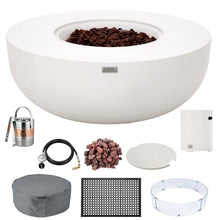 AMS 44" Round Concrete Propane Gas Fire Pit Table Bowl Bundle (Cream White)